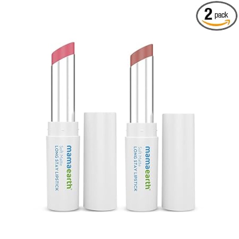 Mamaearth Soft Matte Long Stay Lipstick Duo (3.5 g X 2, Berry Nude + Woody Rose) 12-Hour Long Stay | Comfortable Matte